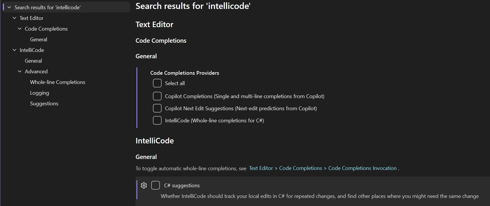 Let goed op: bij updates wordt IntelliCode soms terug ingeschakeld. Het kan dus geen kwaad deze opties na iedere update even te controleren.