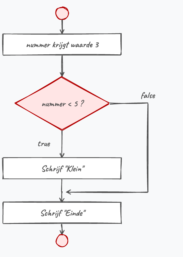 De flowchart van het eerste voorbeeld