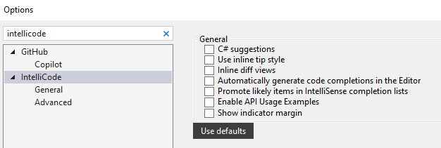 Let goed op: bij updates wordt IntelliCode soms terug ingeschakeld. Het kan dus geen kwaad deze opties na iedere update even te controleren.