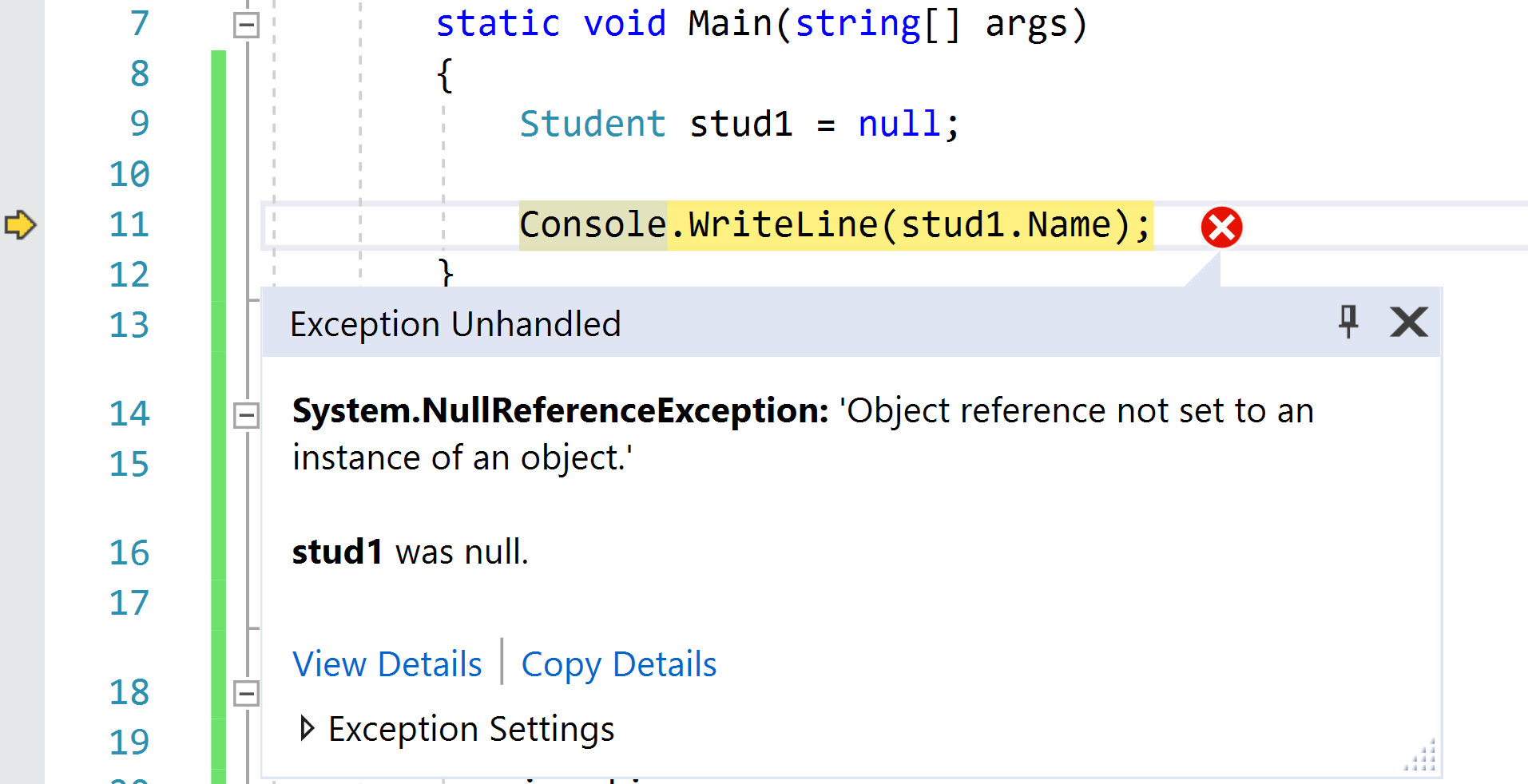 NullReferenceException error in Visual Studio.